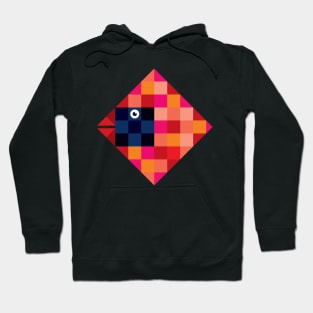 Cardinal Bird in Square Checkered Flag Pixel Style Hoodie